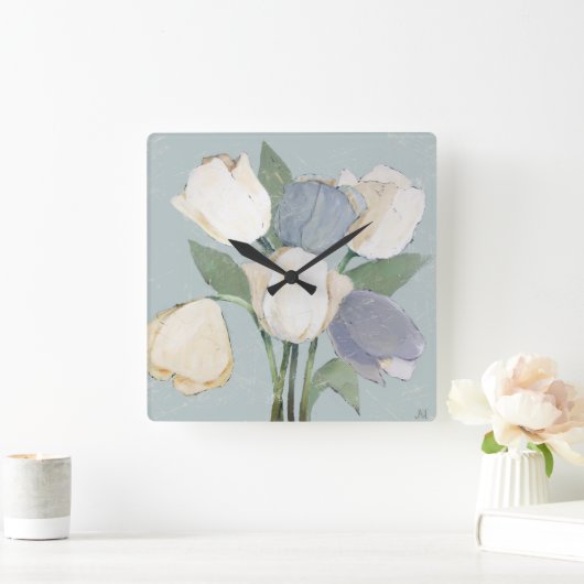 French Tulips Quadratische Wanduhr (Zuhause)