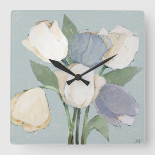 French Tulips Quadratische Wanduhr