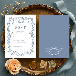 French Victorian Dusty Blue Wedding RSVP