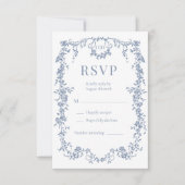 French Victorian Dusty Blue Wedding RSVP  Karte (Vorderseite)