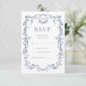 French Victorian Dusty Blue Wedding RSVP  Karte (Stehend Vorderseite)