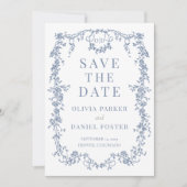 French Victorian Dusty Blue Wedding Save the Date (Vorderseite)