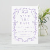 French Victorian Purple Lilac Save the Date (Stehend Vorderseite)
