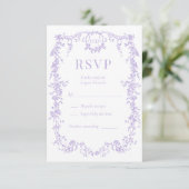 French Victorian Purple Lilac Wedding RSVP  Karte (Stehend Vorderseite)