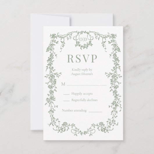 French Victorian Sage Green Wedding RSVP (Vorderseite)