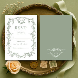 French Victorian Sage Green Wedding RSVP Karte