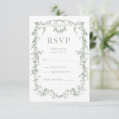 French Victorian Sage Green Wedding RSVP  Karte (Stehend Vorderseite)