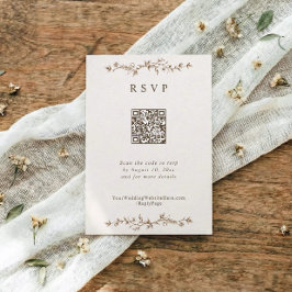 French Vintage Floral Brown Wedding RSVP Karte