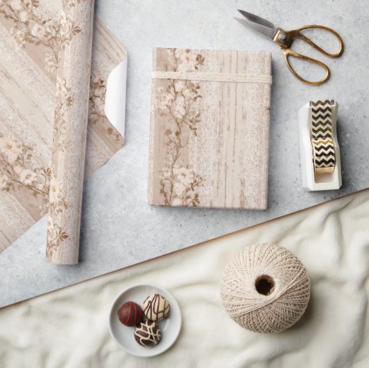 French Vintage Lace Floral Wrapping Paper Geschenkpapier (Kunsthandwerk)