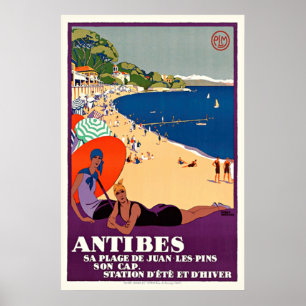 French Vintage Travel Poster Antibes Juan-les-Butt