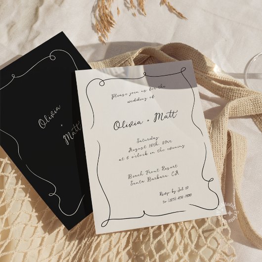 French Whimsical Script Wedding Invite White Einladung