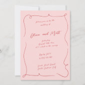 French Whimsy Script Wedding Invite Red Pink Einladung (Vorderseite)