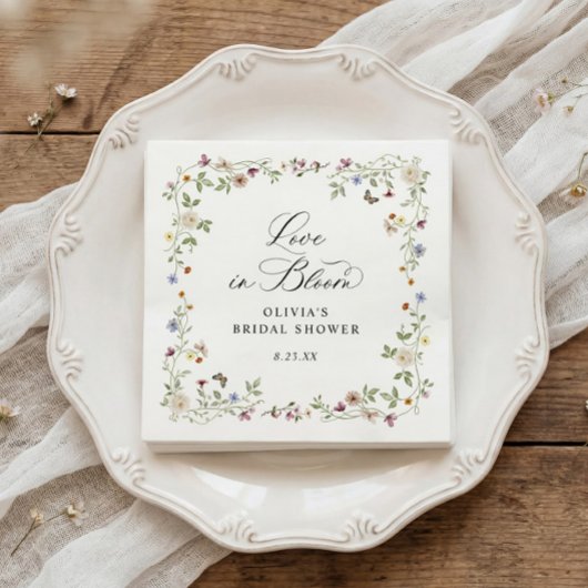 French Wildflower Love in Bloom Bridal Shower Serviette