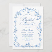 French Wildflower Toile Blue Bridal Shower Einladung (Vorderseite)