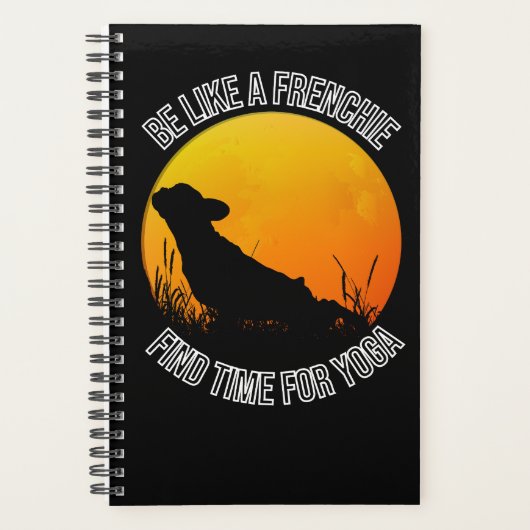 Frenchi-Yoga bei Sonnenuntergang, schwarze Abdecku Planer (Vorderseite)