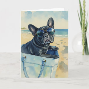 Frenchie am Strand Wasserfarbe Karte