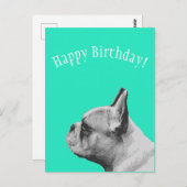 Frenchie | Aqua farbig Happy Birthday Postkarte (Vorne/Hinten)