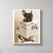 Frenchie auf der Toilette, Zeitung lesen Leinwanddruck (Vorderseite)