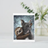 Frenchie bekommt eine Schlampe! Postkarte (Stehend Vorderseite)