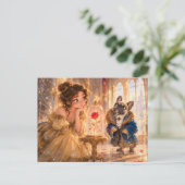 Frenchie Biest verzauberte Rose Szene Postkarte (Stehend Vorderseite)