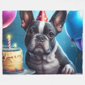 Frenchie Birthday Bash: Ein Niedlicher französisch Fleecedecke (Vorderseite (Horizontal))
