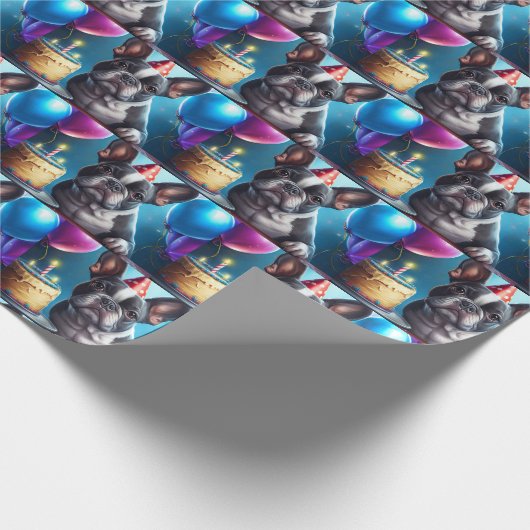 Frenchie Birthday Bash: Ein Niedlicher französisch Geschenkpapier (Ecke)