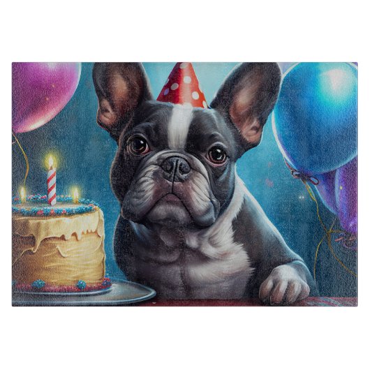 Frenchie Birthday Bash: Ein Niedlicher französisch Schneidebrett (Vorderseite)