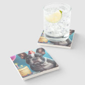 Frenchie Birthday Bash: Ein Niedlicher französisch Steinuntersetzer (Seitenansicht)