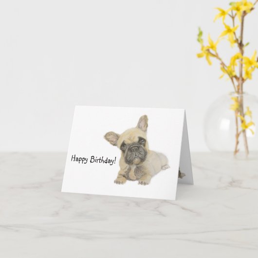 Frenchie Birthday Karte (Gelbe Blume)
