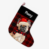 Frenchie Bulldog and Red Pläd with Dog's Name Großer Weihnachtsstrumpf (Vorderansicht (hängend))