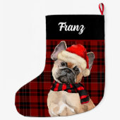 Frenchie Bulldog and Red Pläd with Dog's Name Großer Weihnachtsstrumpf (Rückseite)