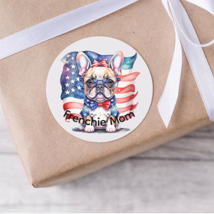 Frenchie Bulldog Mama Patriotische USA-Flagge Runder Aufkleber