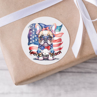 Frenchie Bulldog Mama Patriotische USA-Flagge Runder Aufkleber