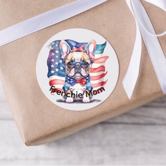 Frenchie Bulldog Mom Patriotic USA Flag Runder Aufkleber