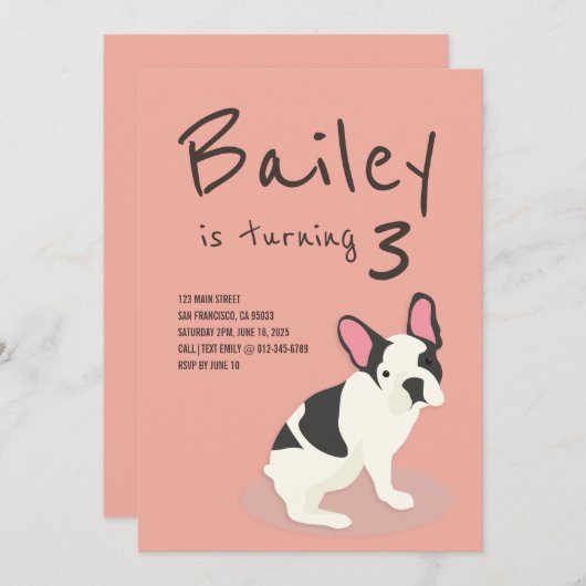 Frenchie Bulldog Welpe Hund zum Geburtstag Einladu Einladung (Vorne/Hinten)