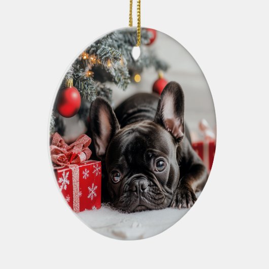 Frenchie Christmas Keramik Ornament (Rechts)