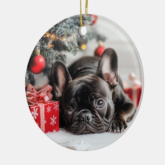 Frenchie Christmas Keramik Ornament (Links)