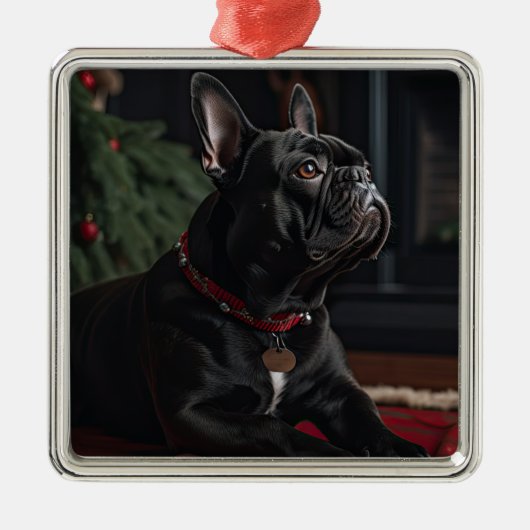 Frenchie Christmas Ornament Aus Metall (Vorne)
