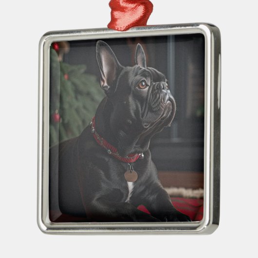 Frenchie Christmas Ornament Aus Metall (Links)