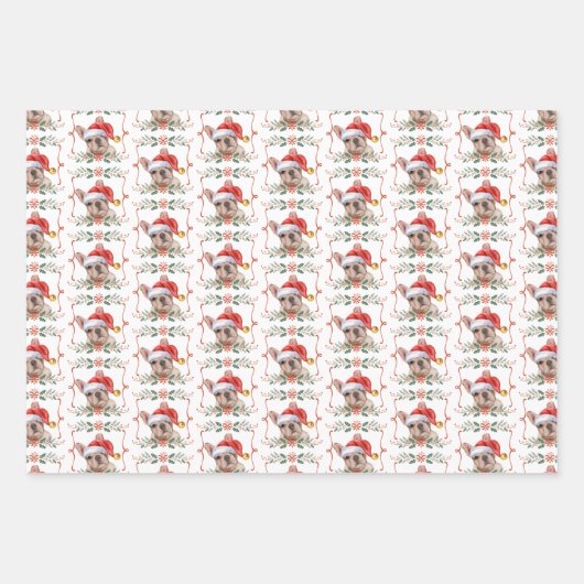 Frenchie Christmas Wrapping Paper Sheets Geschenkpapier Set (Vorderseite)