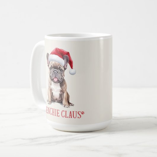Frenchie Claus Dog Pun Weihnachtskaffee Tasse (Vorderseite Links)