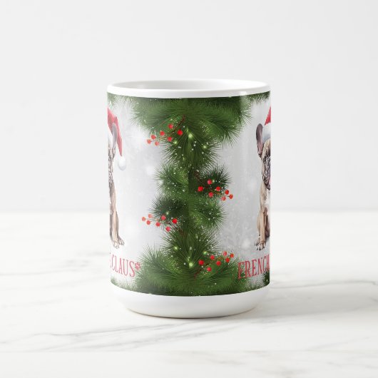 Frenchie Claus Dog Pun Weihnachtskaffee Tasse (Mittel)