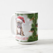 Frenchie Claus Dog Pun Weihnachtskaffee Tasse (Vorderseite Links)