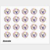 Frenchie Dog Portrait mit Wildblumen Runder Aufkleber (Blatt)