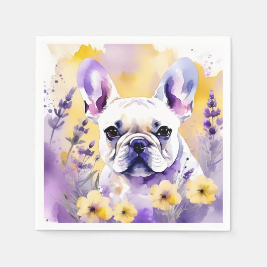 Frenchie Dog Portrait mit Wildblumen Serviette (Vorderseite)