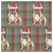 Frenchie Dog with a Red Green Plaid Holiday Fabric Stoff (Muster)