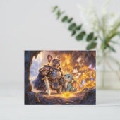 Frenchie Dragonslayer mit Schatzszene Postkarte (Stehend Vorderseite)