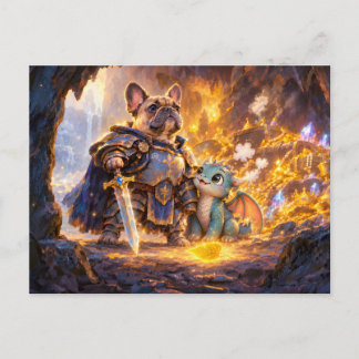 Frenchie Dragonslayer with Treasure Scene Postkarte