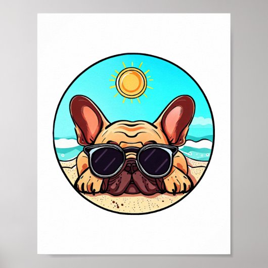 Frenchie Enjoying Beach Poster (Vorne)