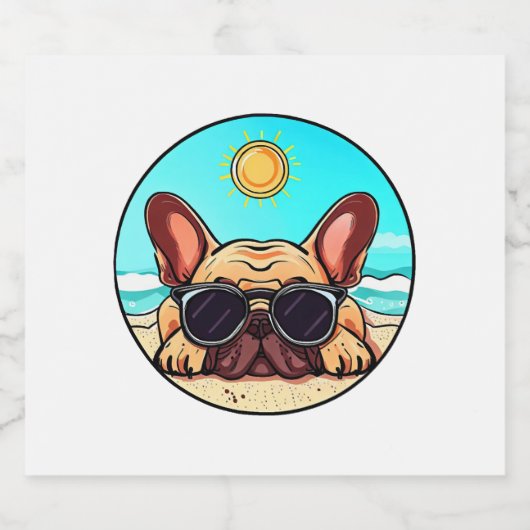 Frenchie Enjoying Beach Schaumweinetikett (Einzelnes Label)